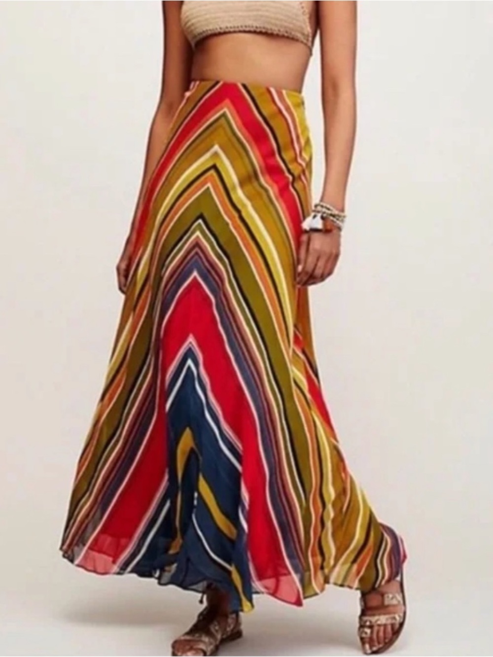 Free People Rio Maxi Skirt Size 0 Multicolor Striped Boho Flowy Festival